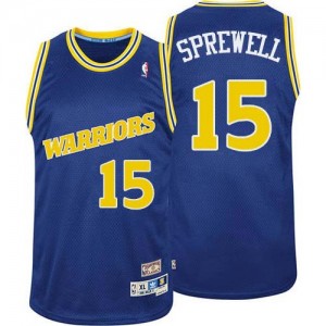 Maillot NBA Golden State Warriors #15 Latrell Sprewell Bleu Adidas Authentic Throwback - Homme