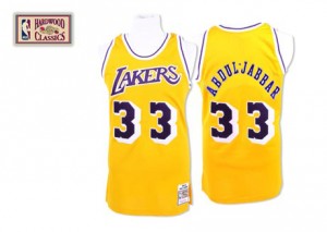 Maillot NBA Los Angeles Lakers #33 Kareem Abdul-Jabbar Or Mitchell and Ness Authentic Throwback - Homme