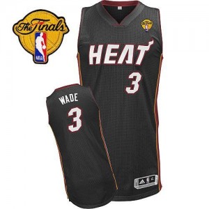 Maillot NBA Noir Dwyane Wade #3 Miami Heat Road Finals Patch Authentic Homme Adidas