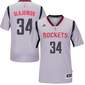 Maillot Authentic Houston Rockets NBA Alternate Gris - #34 Hakeem Olajuwon - Homme