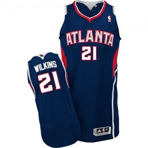 Atlanta Hawks Dominique Wilkins #21 Road Authentic Maillot d'équipe de NBA - Bleu marin pour Homme