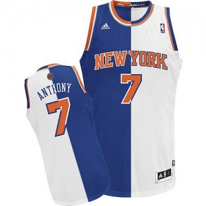 New York Knicks #7 Adidas Split Fashion Bleu Blanc Swingman Maillot d'équipe de NBA Expédition rapide - Carmelo Anthony pour Homme