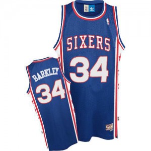 Maillot NBA Philadelphia 76ers #34 Charles Barkley Bleu Adidas Authentic Throwback - Homme