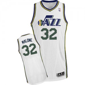 Maillot NBA Utah Jazz #32 Karl Malone Blanc Adidas Authentic Home - Homme