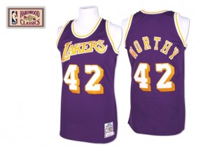 Maillot NBA Violet James Worthy #42 Los Angeles Lakers Throwback Authentic Homme Mitchell and Ness