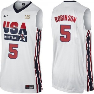 Maillot NBA Team USA #5 David Robinson Blanc Nike Authentic 2012 Olympic Retro - Homme