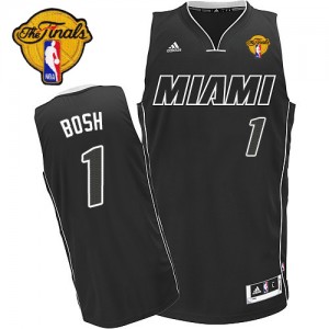 Maillot NBA Noir Blanc Chris Bosh #1 Miami Heat Finals Patch Swingman Homme Adidas