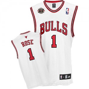 Maillot NBA Blanc Derrick Rose #1 Chicago Bulls Home 20TH Anniversary Swingman Homme Adidas