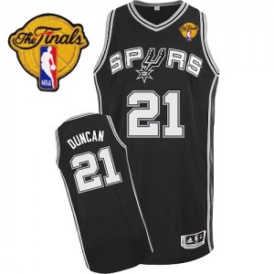 Maillot NBA Authentic Tim Duncan #21 San Antonio Spurs Road Finals Patch Noir - Enfants