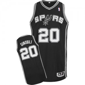 San Antonio Spurs Manu Ginobili #20 Road Authentic Maillot d'équipe de NBA - Noir pour Enfants