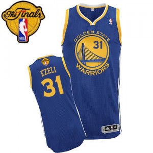 Maillot NBA Golden State Warriors #31 Festus Ezeli Bleu royal Adidas Authentic Road 2015 The Finals Patch - Homme