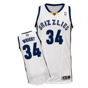 Maillot NBA Blanc Brandan Wright #34 Memphis Grizzlies Home Authentic Homme Adidas