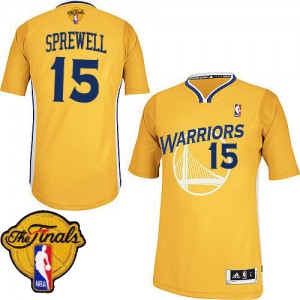 Maillot NBA Golden State Warriors #15 Latrell Sprewell Or Adidas Authentic Alternate 2015 The Finals Patch - Homme