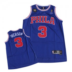 Maillot NBA Philadelphia 76ers #3 Allen Iverson Bleu Authentic 10TH Throwback - Homme