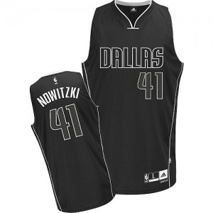 Maillot Authentic Dallas Mavericks NBA Fashion Noir Blanc - #41 Dirk Nowitzki - Homme