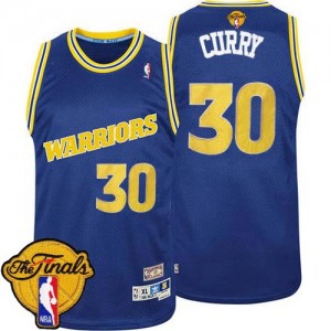 Maillot NBA Bleu Stephen Curry #30 Golden State Warriors Throwback 2015 The Finals Patch Authentic Homme Adidas