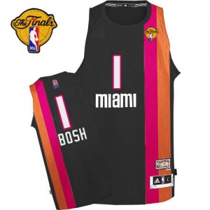 Maillot NBA Miami Heat #1 Chris Bosh Noir Adidas Authentic ABA Hardwood Classic Finals Patch - Homme
