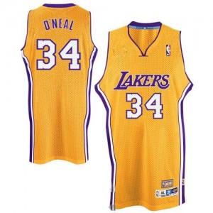 Maillot NBA Or Shaquille O'Neal #34 Los Angeles Lakers Throwback Authentic Homme Adidas