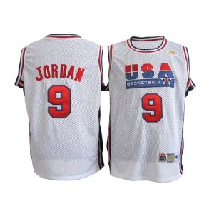 Maillot NBA Team USA #9 Michael Jordan Blanc Nike Authentic Throwback - Homme