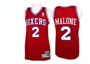 Maillot NBA Rouge Moses Malone #2 Philadelphia 76ers Throwback Authentic Homme Adidas