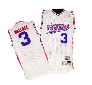 Detroit Pistons #3 Adidas Throwback Blanc Authentic Maillot d'équipe de NBA pour pas cher - Ben Wallace pour Homme
