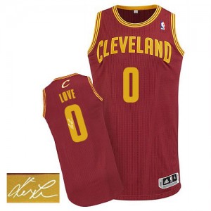 Maillot NBA Authentic Kevin Love #0 Cleveland Cavaliers Road Autographed Vin Rouge - Homme
