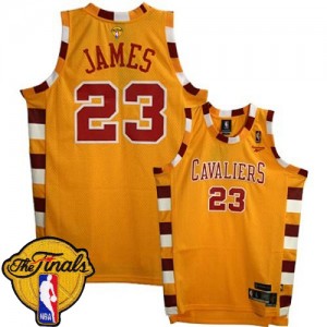 Maillot NBA Or LeBron James #23 Cleveland Cavaliers Throwback Classic 2015 The Finals Patch Authentic Homme Adidas