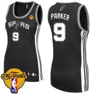 Maillot NBA San Antonio Spurs #9 Tony Parker Noir Adidas Authentic Road Finals Patch - Femme