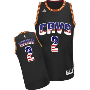 Maillot NBA Cleveland Cavaliers #2 Kyrie Irving Noir Adidas Authentic USA Flag Fashion - Homme