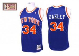 New York Knicks Mitchell and Ness Charles Oakley #34 Throwback Authentic Maillot d'équipe de NBA - Bleu royal pour Homme