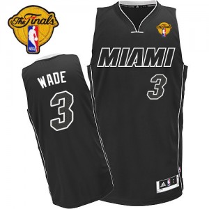 Miami Heat #3 Adidas Finals Patch Noir Blanc Authentic Maillot d'équipe de NBA Vente pas cher - Dwyane Wade pour Homme