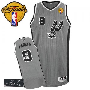 Maillot NBA Authentic Tony Parker #9 San Antonio Spurs Alternate Autographed Finals Patch Gris argenté - Homme