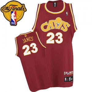 Maillot NBA Cleveland Cavaliers #23 LeBron James Vin Rouge Adidas Authentic CAVS Throwback 2015 The Finals Patch - Homme
