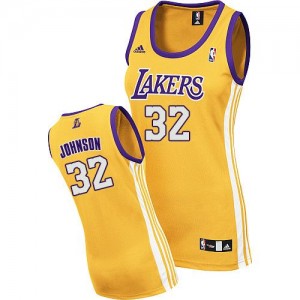 Los Angeles Lakers Magic Johnson #32 Home Authentic Maillot d'équipe de NBA - Or pour Femme