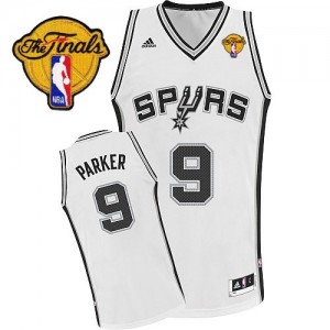 Maillot NBA Blanc Tony Parker #9 San Antonio Spurs Home Finals Patch Swingman Homme Adidas