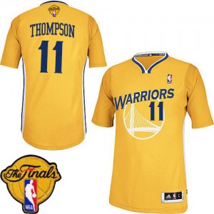 Maillot NBA Golden State Warriors #11 Klay Thompson Or Adidas Authentic Alternate 2015 The Finals Patch - Femme
