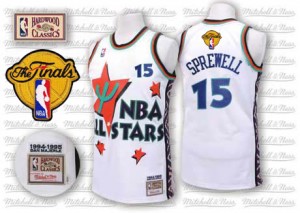 Maillot NBA Blanc Latrell Sprewell #15 Golden State Warriors Throwback 2015 The Finals Patch Authentic Homme Adidas