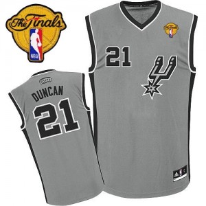 San Antonio Spurs Tim Duncan #21 Alternate Finals Patch Authentic Maillot d'équipe de NBA - Gris argenté pour Homme