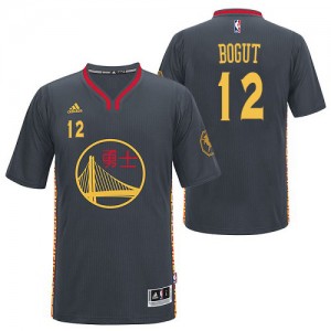 Maillot NBA Golden State Warriors #12 Andrew Bogut Noir Adidas Authentic Slate Chinese New Year - Homme
