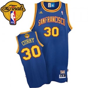 Golden State Warriors Stephen Curry #30 Throwback San Francisco 2015 The Finals Patch Authentic Maillot d'équipe de NBA - Bleu royal pour Homme