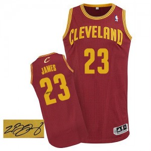 Maillot NBA Vin Rouge LeBron James #23 Cleveland Cavaliers Road Autographed Authentic Homme Adidas