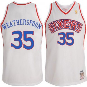 Philadelphia 76ers #35 Mitchell and Ness Throwack Blanc Authentic Maillot d'équipe de NBA Remise - Clarence Weatherspoon pour Homme