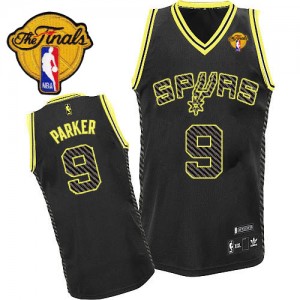 Maillot NBA Noir Tony Parker #9 San Antonio Spurs Electricity Fashion Finals Patch Authentic Homme Adidas