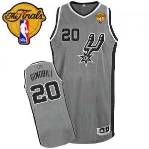 San Antonio Spurs Manu Ginobili #20 Alternate Finals Patch Authentic Maillot d'équipe de NBA - Gris argenté pour Enfants