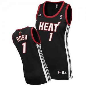 Maillot NBA Miami Heat #1 Chris Bosh Noir Adidas Swingman Road - Femme