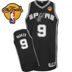 San Antonio Spurs Tony Parker #9 Road Finals Patch Authentic Maillot d'équipe de NBA - Noir pour Enfants