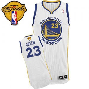 Maillot NBA Golden State Warriors #23 Draymond Green Blanc Adidas Authentic Home 2015 The Finals Patch - Homme