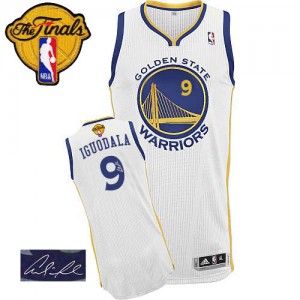 Maillot Adidas Blanc Home Autographed 2015 The Finals Patch Authentic Golden State Warriors - Andre Iguodala #9 - Homme