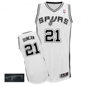 Maillot NBA Authentic Tim Duncan #21 San Antonio Spurs Home Autographed Blanc - Homme