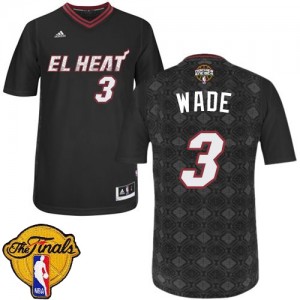 Maillot NBA Miami Heat #3 Dwyane Wade Noir Adidas Authentic New Latin Nights Finals Patch - Homme